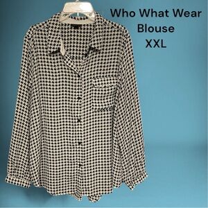 Who What Wear Black and White Houndstooth Blouse
